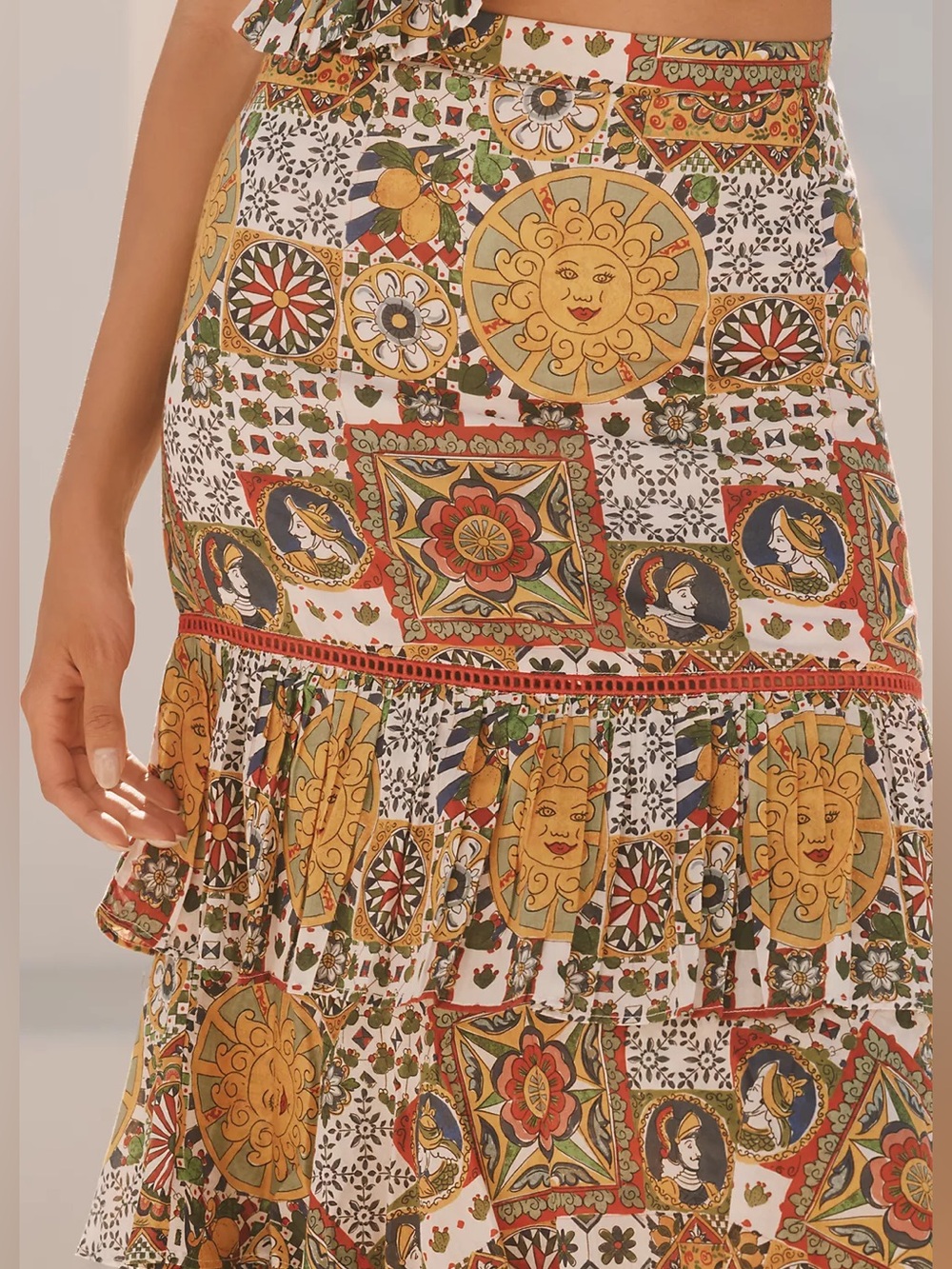 Ro’s Garden Honduras Skirt Cotton Tiered Maxi Napoli Yellow Boho Anthropologie